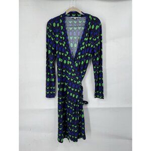 Boden‎ Wrap Midi Dress Women 10 Blue Green Retro Geometric Y2K Mature Preppy